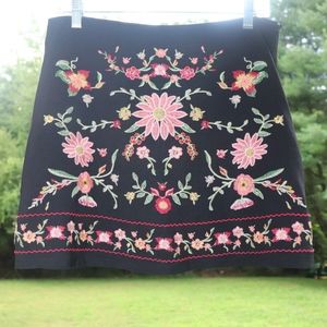Black Floral Embroidered Mini Skirt